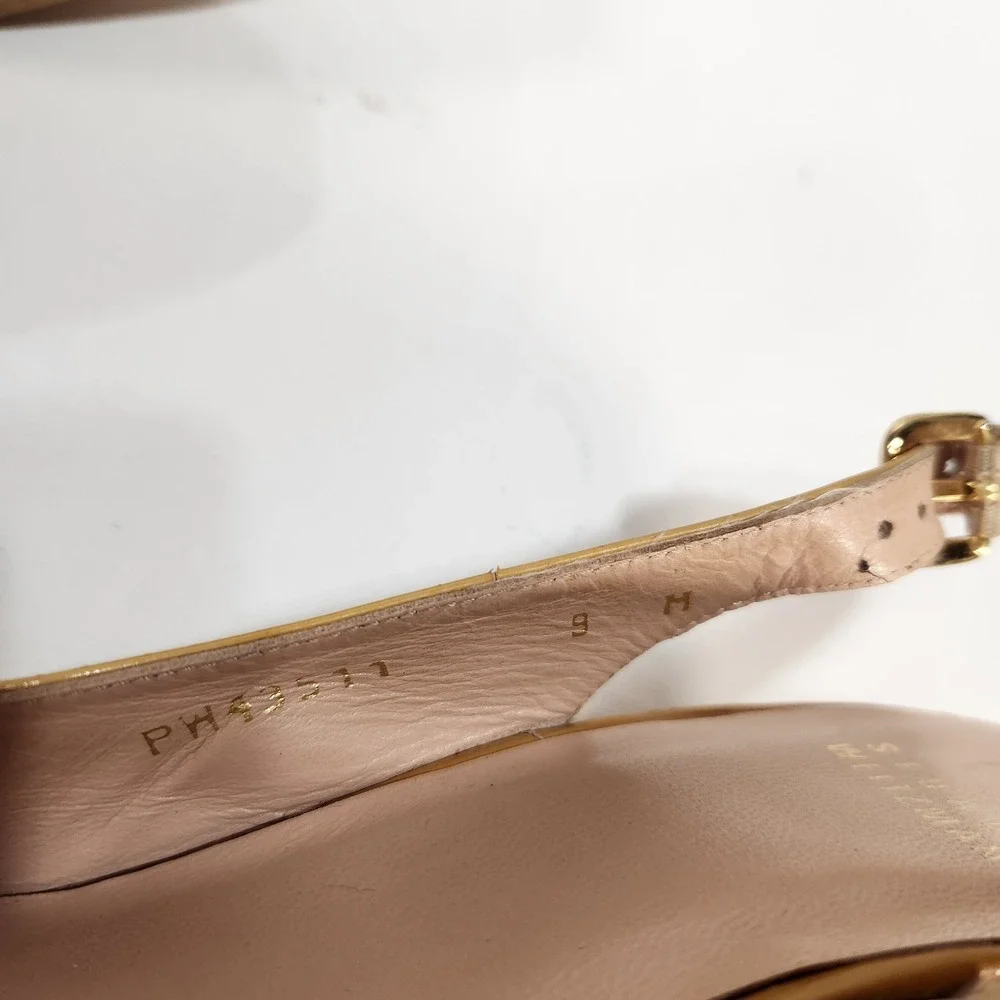 Vintage Stuart Weitzman Shoes Womens Size 9M Yellow‎ Patent Wedge Heels Platform - Picture 8 of 9